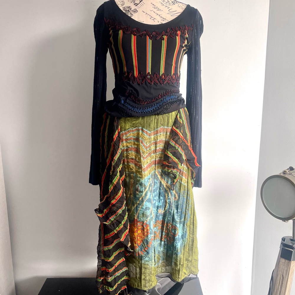 Boho Multi-Color Long Sleeve Mixed-Print Dress